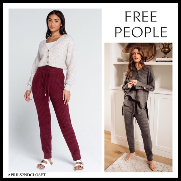 Free People Pants - FREE PEOPLE JOGGERS BOHO RIB KNIT SKINNY ATHLEISURE LOUNGE PANTS A2C